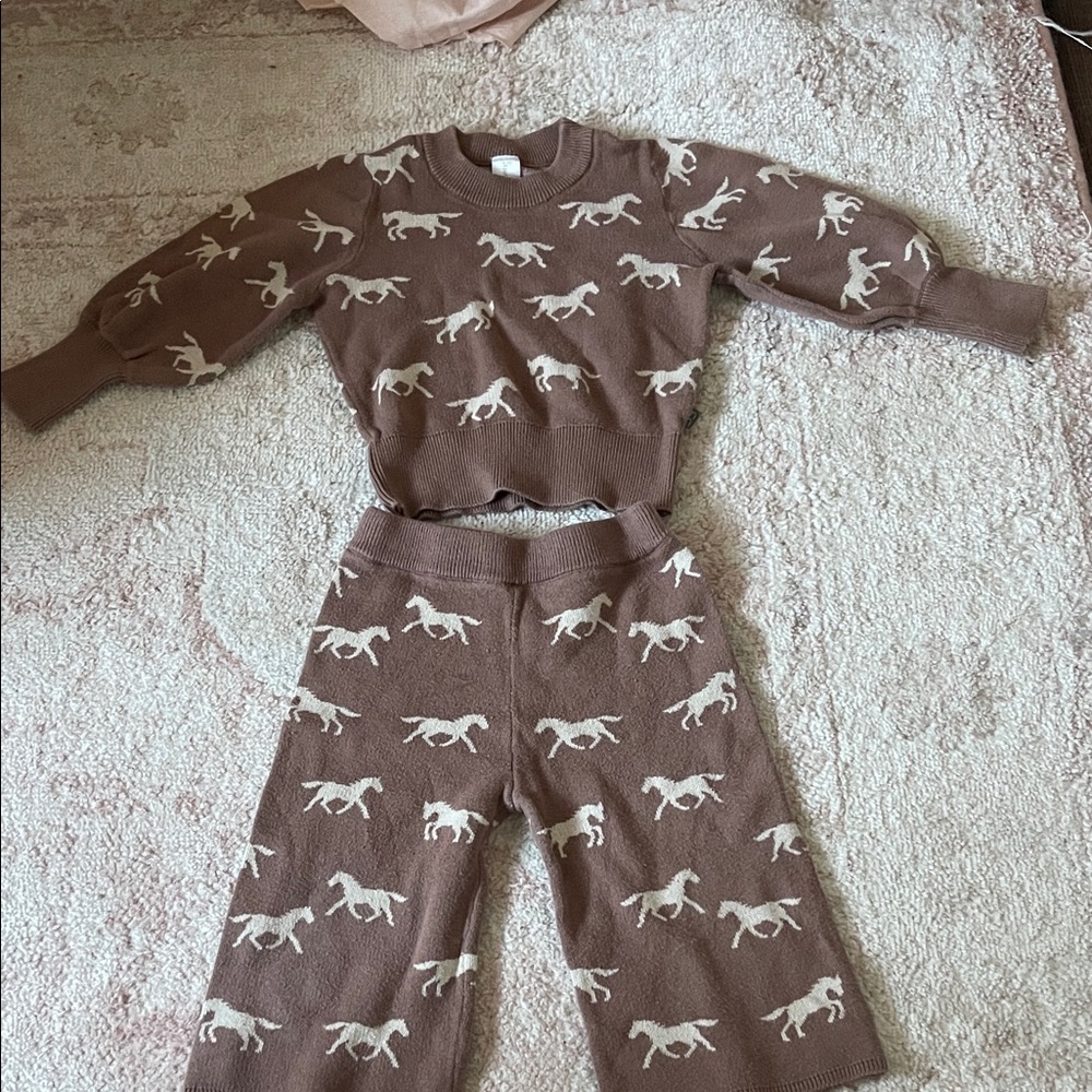 Kids Brown Horse Print Matching Set